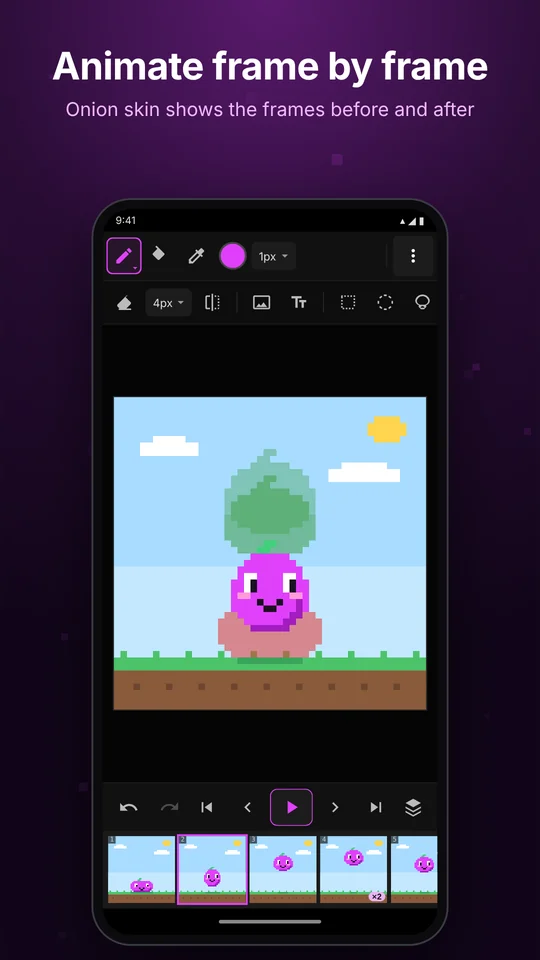 Animate frame by frame with onion skin