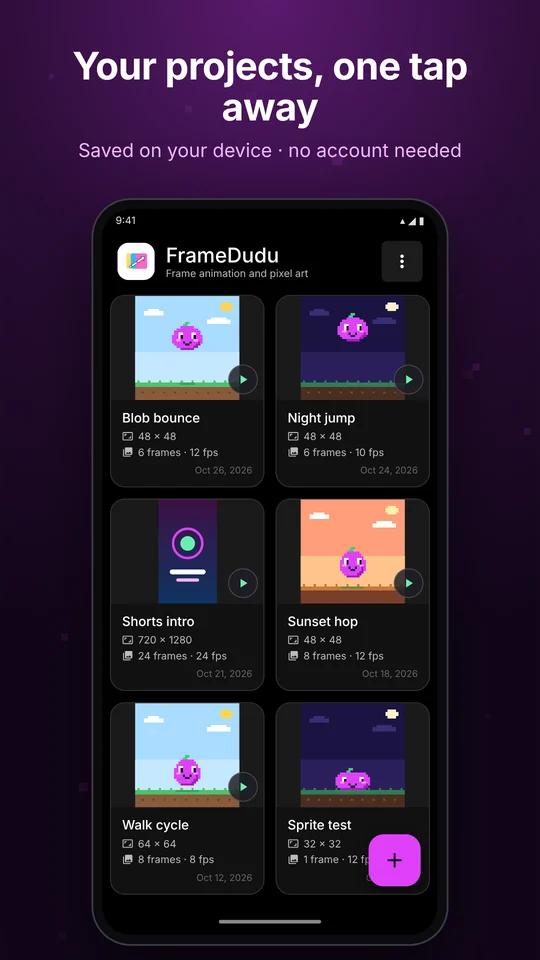 All your projects on the home screen