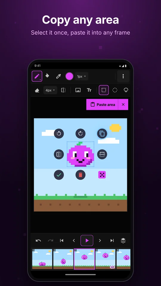 Copy a selected area and paste it into any frame